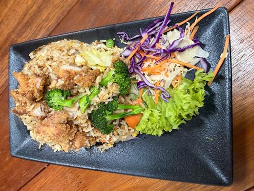 Karaage chicken with fried rice and salad