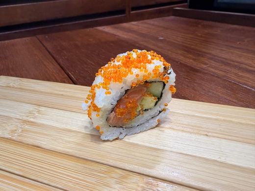 Salmon and roe inside-out roll