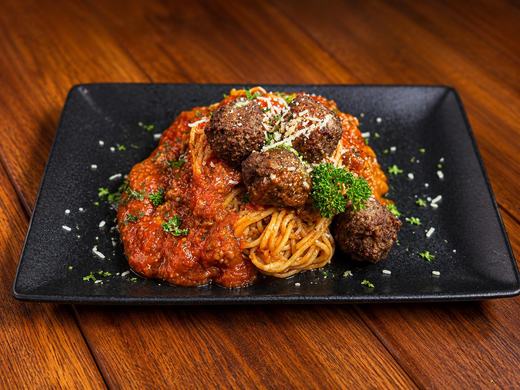 Spaghetti and meatballs in tomato sauce