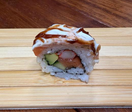 Prawn roll with teriyaki and mayo drizzle