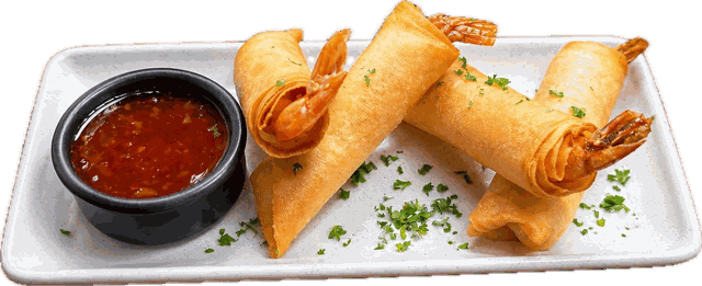 Prawn spring rolls with sweet chilli dipping sauce